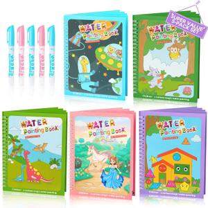 CMTOOP 5 Pack Water Coloring Books for Toddlers 1-3 - Mess Free Painting for Kids & Reusable Magic Water Activity Book - Aqua Art Travel Toys & Educational Arts and Crafts Gifts for Boys Girls Age 2-4