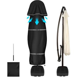 FIOBEE Patio Umbrella Cover for 7ft to 11ft Cantilevers Offset Umbrella or Market Umbrella 600D Waterproof Outdoor Parasol Cover with Rod Patio Furniture Covers, Black