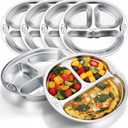 Tioncy 6 Pcs Stainless Steel Kids Plates 3 Sections Divided Unbreakable Dinner Plates Cute Monkey Shape bowls for Babies, Toddlers and Kids Lunch, Portion Control, Camping