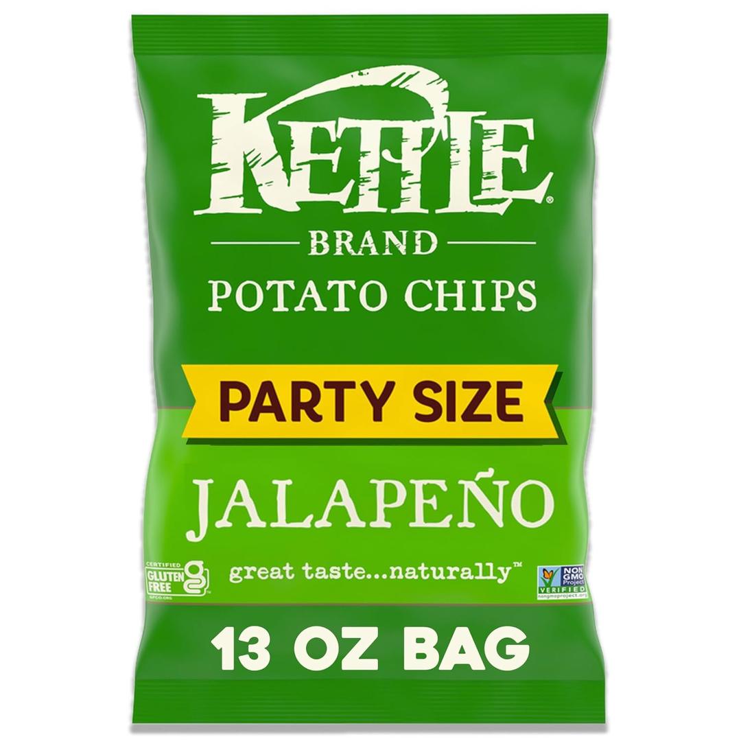 Kettle Brand Potato Chips, Jalapeno Kettle Chips, Party Size, 13 Oz (EXP 05/02/26)