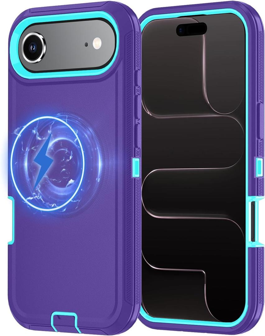 Case Compatible with iPhone 17 Air Case Heavy Duty Shockproof 3-Layer Full-Body Protection Rugged Cover [Compatible with Magsafe] (Purple)