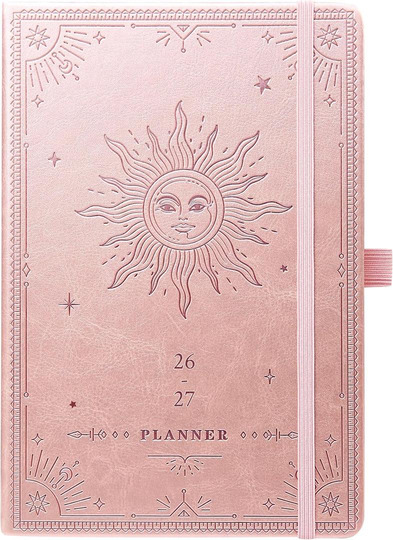 Planner 2026-2027 - Academic Planner 2026-2027, July 2026 - June 2027, 5.75" x 8.25", 2026-27 Weekly and Monthly Planner, Faux Leather planner 26-27 with Back Pocket & 40 Notes Pages - Rose Gold