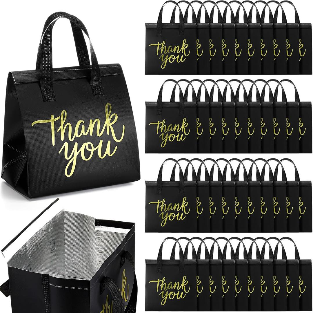 Aliceset 80 Pcs Thank You Insulated Bags for Food Delivery Bulk 9. 5 x 9. 5 x 6 Inch Take Away Bags Thermal Insulation Bag for Hot Cold Food Coffee Milk Seafood Pizza Catering Restaurant Grocery