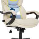 Serta Conway Big & Tall Executive Office Chair, Ergonomic High-Back with Adjustable Lumbar, Semi Plush Cushion and Body Pillows, Padded Armrests, Wooden Swivel Base, Bonded Leather, Ivory White