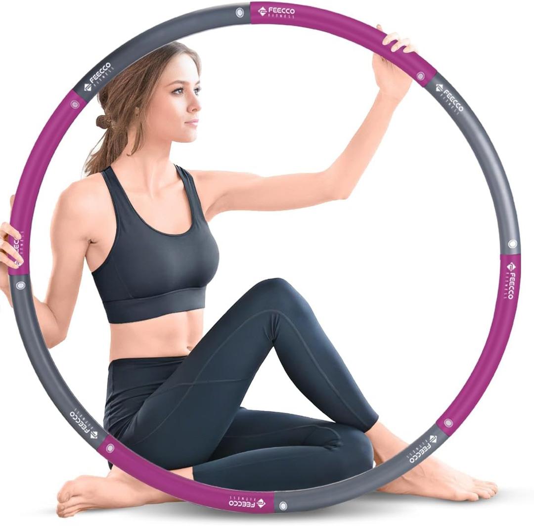 FEECCO Weighted Fitness Hoop, 8 Detachable Sections for Weight Loss, Purple 5LB