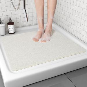 Non Slip Shower Mat, Comfortable Bath mat for Textured Surface,Quick Drying Easy Cleaning Shower Floor Mat for Wet Area,Without Suction Cups Beige 24 x 24, White 
