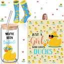 3 Pcs Duck Gifts for Girls Women Rubber Duck Stuff Lover Include 60'' x 50'' Throw Blanket Glass Cup Socks Animal Lover Accessories for Valentine's Day Teacher Mom Daughter