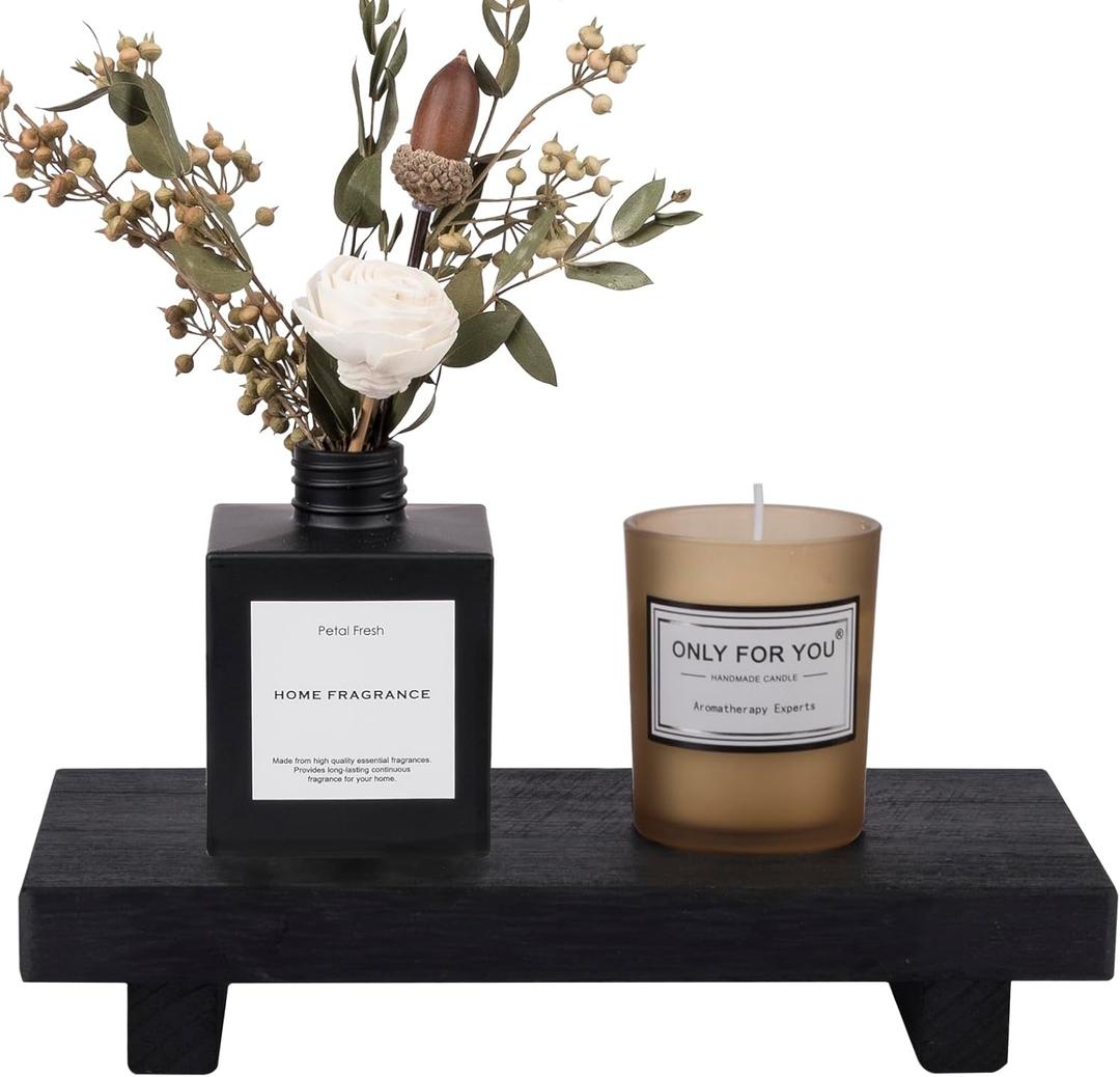 zoocatia Small Wood Tray Pedestal Stand Farmhouse Bathroom Decor Decorative Wooden Riser Kitchen Soap Dish Holder for Vanity, Counter, Sink, Black (8.7" x 3.6" x 1.6")