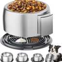 304 Stainless Steel Dog Bowls, Heavy Duty Dog Food Bowl with Extra Strong Non-Slip Mat, Thick Metal Base Water Bowl with Lick Mat for Small, Medium, Large Dogs, Indoor/Outdoor (19.8 oz) (Grey)