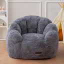 MAXYOYO Kids Bean Bag Chair, Floral Shaped Bean Bag Sofa, Plush Faux Fur Toddler Couch with Petal Backrest for Boys Girls, Stuffed Cozy Sofa for Nursery, Bedroom, Grey