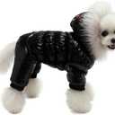 Waterproof Pet Clothes for Dog Winter Warm Jacket Coat Dog Hooded Jumpsuit Snowsuit (XL, Black) (XL(Back13.7inch|Weight9-12LBS))