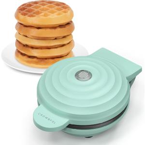 CROWNFUL Mini Waffle Maker Machine, 4 Inch Chaffle Maker with Compact Design, Easy to Clean, Non-Stick Surface, Recipe Guide Included, Perfect for Breakfast, Dessert, Sandwich, or Other Snacks (Mint Green)