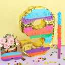 Rainbow Number 9 Pinata with a Blindfold and Bat for Boys Girls 9th Birthday Party, Kids Anniversary Celebration, Fiesta Supplies (16.1 x 10.6 x 3.2 Inches)
