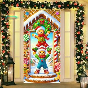 2 x BlissYard Christmas Door Cover 71x35 Inch Gingerbread Kids Door Banner, Merry Christmas Winter Porch Sign for Front Door, Cute Holiday Entry Decor Indoor Outdoor Farmhouse Party Hanging Cover