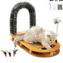 Cat Scratching Board with Cat Arch Self Groomer and Kitty Ball Toys, Cat Scratcher Cardboard for Indoor Cats, Eco-Friendly Wood, Durable, Stable and Non-Slip, Kitten Scratcher Pad (U-Shaped)