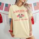 4th of July Shirts Women: USA Shirt American Flag T Shirt Bow Graphic Patriotic Short Sleeve Tee Tops (Beige, L)