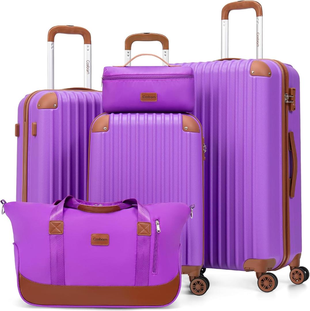 Luggage Sets 5 Piece Suitcases with Wheels, Suitcase Set ABS Hard Case Luggage with TSA Lock Spinner Wheels Durable Travel Luggage (BrightPurple)