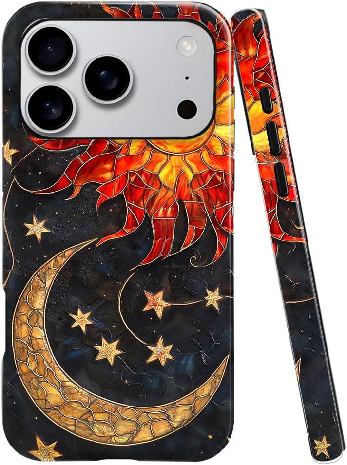 Case for iPhone 17 Pro,Fits Glossy Case Design for Girl Women,Celestial Stained Glass Sun Moon Star