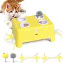 Cheese Box Interactive Cat Toy for Indoor Cats, 3-in-1 Whack a Mole Feather Toy, 3 Modes Rechargeable Auto Cat Toys for Bored Cats, 4 Holes Kitten Toy, 4 Accessories (Yellow)