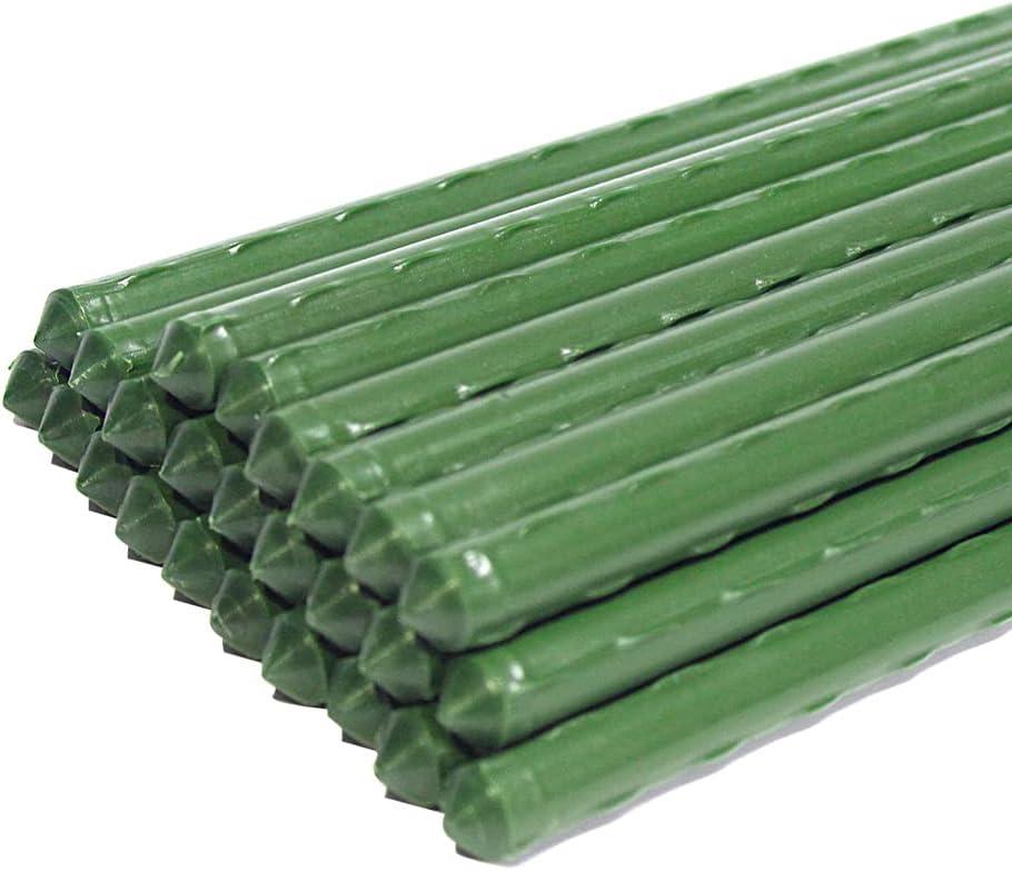 Growsun 4ft Garden Stakes Metal Plastic Coated Plant Cage Supports Tomato Stakes Trellis Climbing for Tomatoes,Trees,Cucumber,Fences,Beans,25 Pack