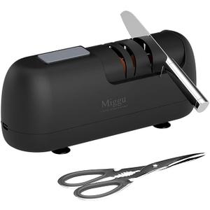 Electric Knife Sharpener, 3-Stage Professional Sharpening with Diamond Abrasives for Kitchen, Serrated Knives