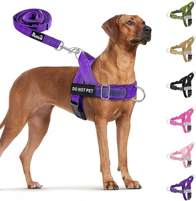 SlowTon No Pull Dog Harness - Heavy Duty Dog Harness and Leash Set for Medium Large Dogs, Reflective Tactical Harness with Soft Padded and Front Clip for Easy Walk and Training (MG, S)