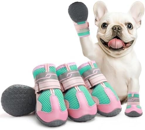 Aokown Dog Shoes for Medium Dogs, Large Dog Boots for Winter Snow, Hot Pavement, Dog Booties & Paw Protectors Pink Size 4