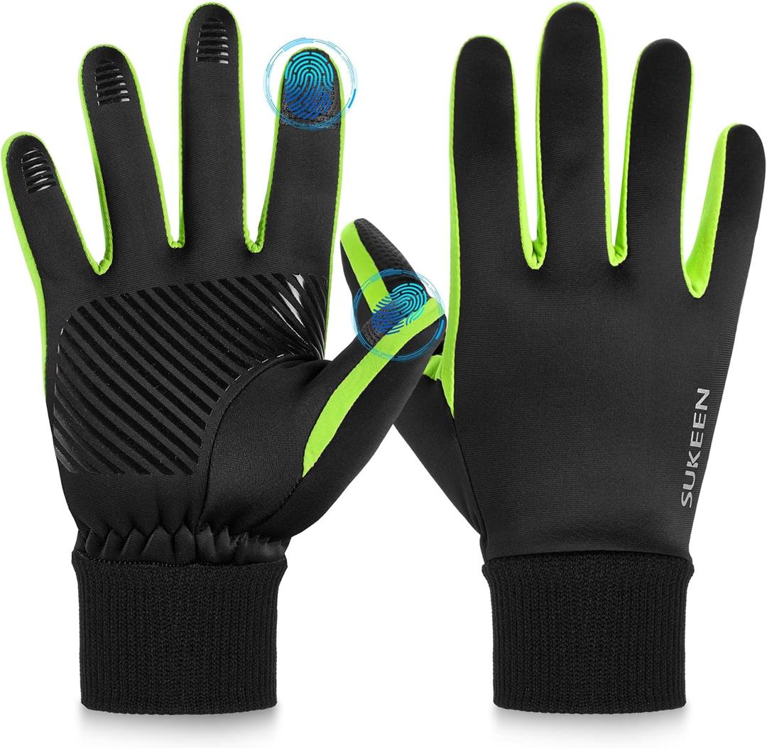 Sukeen Winter Gloves Men Women Touchscreen Anti-Slip Sports Gloves Lightweight Cold Weather Warm Gloves for Running, Cycling (Large, Fluorescent Green)