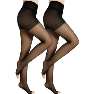 2 Pairs Women's Toeless Pantyhose - 20D Open Toe Sheer Tights Nylons Stockings with Control Top (Black, S)