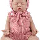 Vollence 12 inch Eyes Closed Silicone Baby Dolls Lifelike Real Sleeping Babies with Feeding Accessories for Children Gifts - Girl