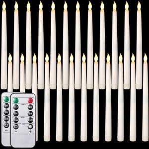 Tuanse 24 Pack Flameless Flicker Taper Candles Bulk with Remote and Timer, Battery Operated LED Warm White Taper Candles Light for Home Wedding Decoration Gifts (Beige,11 Inch)