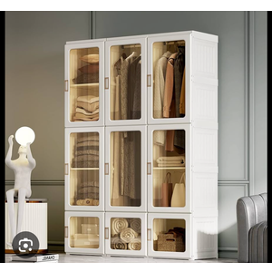 Portable Wardrobe Closet Storage Organizer for Clothes,Suitable for Living Room, Bedroom,Plastic Wardrobe with Magnetic Transparent Door and Easy Assembly 8 Cubes & 2 Hanging Rod