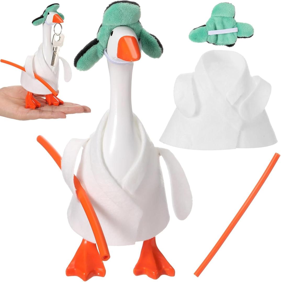 2 Pcs Christmas Cousin Robe Mini Desk Goose Outfit Xmas 7'' Mini Desk Goose Vacation Costume with Robe Hat Water Pipe for Winter Xmas Magnetic 7 Inch Geese Statue Key Holder Decor