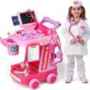 Liberry Doctor Kit for Toddlers Ages 2 3 4 5, Pretend Kids Doctor Playset with Cart, Costume and Stethoscope, Role Play Medical Toys Birthday Gift for Girls Boys (Pink)