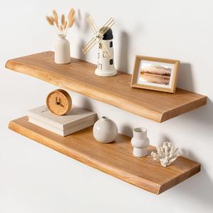 36 Inch Live Edge Floating Shelves, Solid Elm Wood Shelf, Set of 2, 36 Inch | 2 Pack