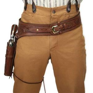 TREE OF LEATHER Wild West Gun Belt Holster Old Western Cowboy Leather Pistol Revolver Holder Fast Draw Rig Pirate Cosplay Gear Bullet Size-.45 (12mm) (46-48 inch Brown)