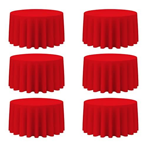 BRILLMAX 6 Pack Red Round Tablecloths 120 Inch for 60” Tables - 150 GSM Polyester Fabric, Floor Length Drop, Water, Stain & Wrinkle Resistant Cloth Cover for Wedding Reception Banquet Dining Party