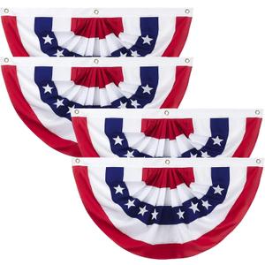 American Bunting Flags for 4th of July - 2x4 Ft USA Patriotic Pleated Half Fan Banner Flag for Outdoor Porch Decorations 4 pack