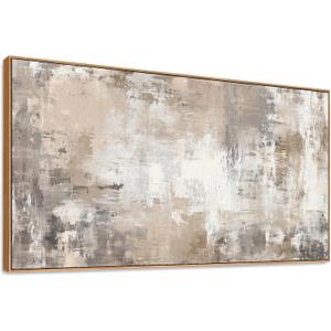 HUADAOART Abstract Canvas Wall Art Neutral Beige Gray Framed 20x40 Inch