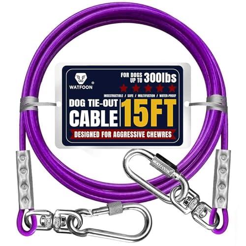 Tie Out Cable for Dogs Up to 300lbs,15ft Extra Strong 1000lbs Break Strength Tie-Out Tether Trolley Training Lead,Dog Run Cable for Yard Garden Park Camping Outside (Purple, 300lbs 15ft)
