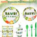 350 Pcs Dinosaur Baby Shower Party Favor Rawr Its a Boy Disposable Tableware Napkins Cups Knives Forks Spoons for 50 Guests Dino Birthday Party Decoration (Green)