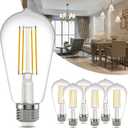 Kawaya E26 LED Edison Bulbs: 6-Pack 8W Equivalent 80W Dimmable LED Bulbs - Vintage ST58 5000k Daylight White - 800 Lumens High Brightness Bulbs with 90+ CRI - Clear Glass