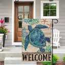 DLZDN Welcome Sea Turtle Garden Flag Beach Garden Flag 12x18 Inch Double Sided Burlap Welcome Summer Rustic Coastal Seasonal Ocean Yard Flag Outdoor Decoration