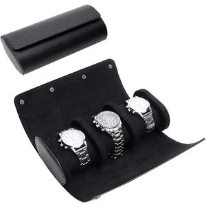 ROSELLE Watch Roll Travel Case for Men and Women- 3 Watch Storage and Organizer-Secure Storage with Innovative Removable Pillows & Solid Dividers for Home Storage, Travel and Display(Black Cross)