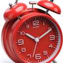 Peakeep 4.5 Inches Twin Bell Loud Alarm Clock for Heavy Sleerpers, Backlight, Battery Operated Old Fashioned Alarm Clock for Bedrooms (3D-Dial, Red)