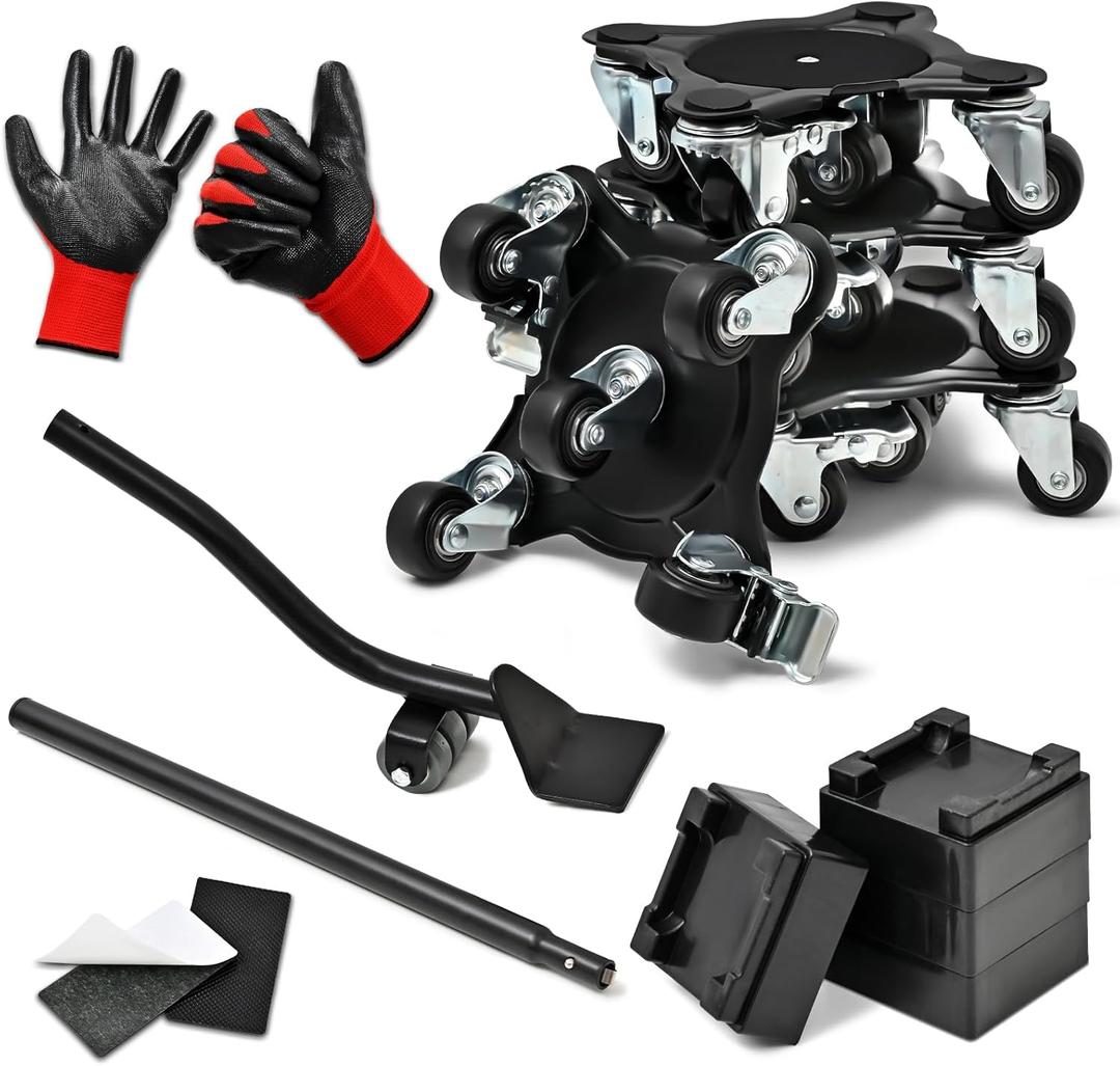 Heavy Duty Furniture Movers with Wheels, 2000 Lbs Furniture Dolly Moving Rollers Lifter Tool for Appliance, Piano Fridge Sofa, Desk, Cabinet, Pool Table, Hot Tub Safe Lifting Black