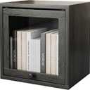 FUSUNBAO Magic DIY Cube Storage Organizer Stackable Cubes for Home Books Clothes Toy-Modular Cubby Storage System-Office Cubical-Bookcase Closet(French Oak, Glass Door Cube)