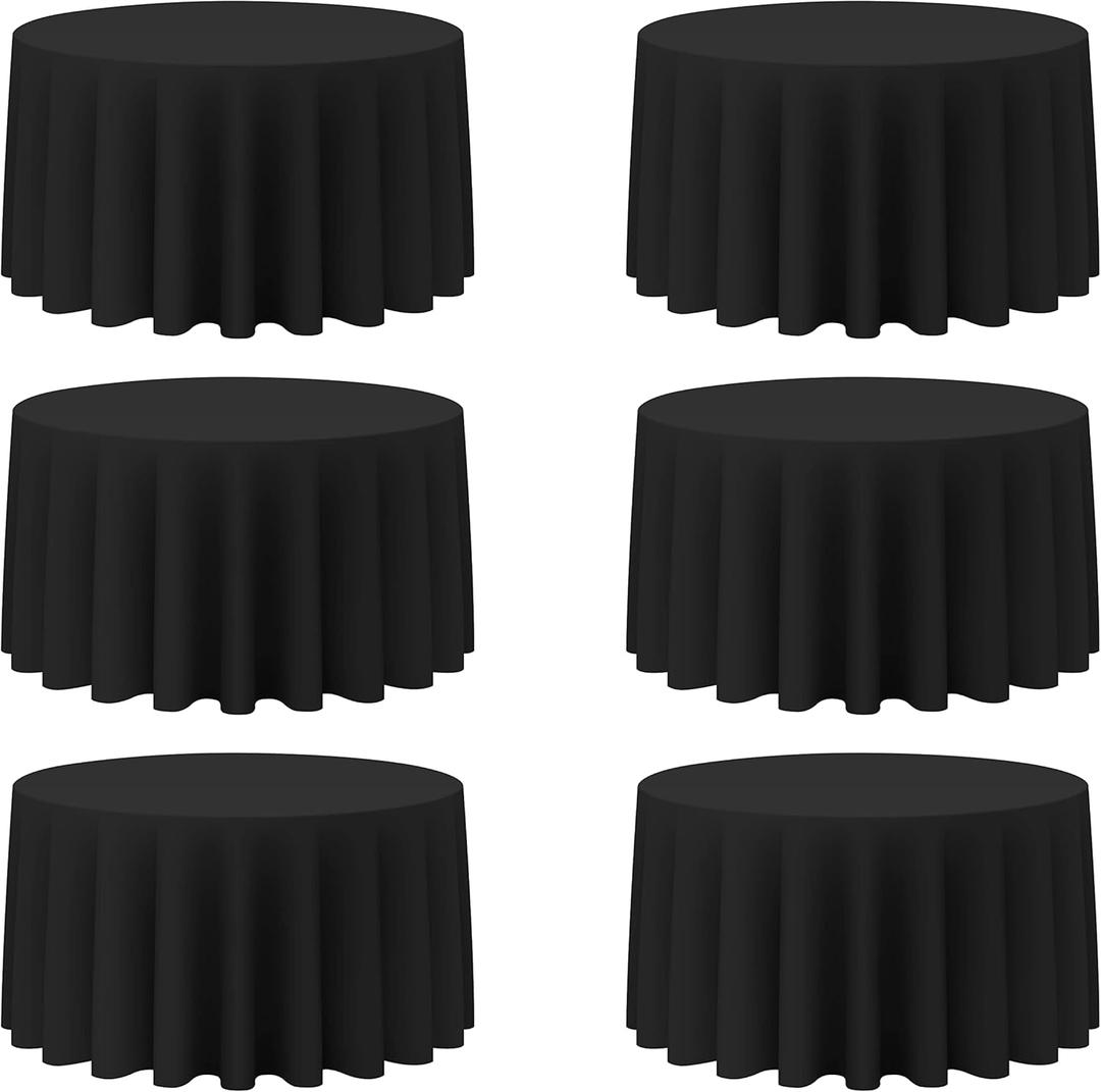 BRILLMAX 6 Pack Black Round Tablecloths 120 Inch for 60 Tables - 150 GSM Polyester Fabric, Floor Length Drop, Water, Stain & Wrinkle Resistant Cloth Cover for Wedding Reception Banquet Dining
