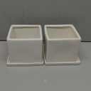 MyGift Modern White Ceramic Small Plant Pot, Decorative Square Flower Succulent Planter, Set of 2