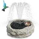 SAC SMARTEN ARTS Solar Fountain for Bird Bath with Solar Panel Resin Granite Rock Solar Water Fountain Pump for Bird Bath Outdoor Hummingbird Birdbath Fish Tank Pond with 5 Nozzles